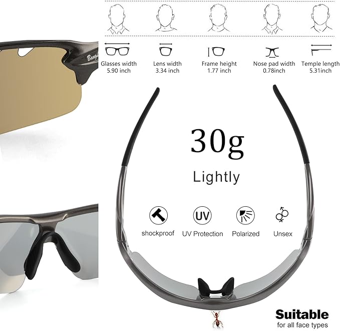 BangLong Polarized Sports Sunglasses Cycling Sun Glasses for Men Women with 5 Interchangeable Lenes for Running Baseball Golf-StrideForce Fitness