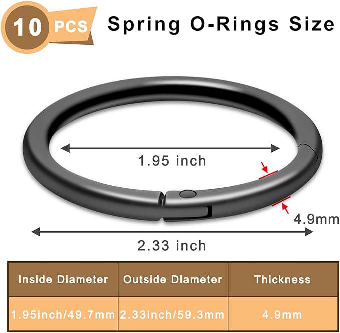 10Pack 2" Large Round Carabiner Clips, Metal Spring O Rings for Organizer Key Rings, Paracord Keychain Lanyard, Pet Chains, Purse Hardware, Key Snap Hooks DIY Accessory (Black)-StrideForce Fitness