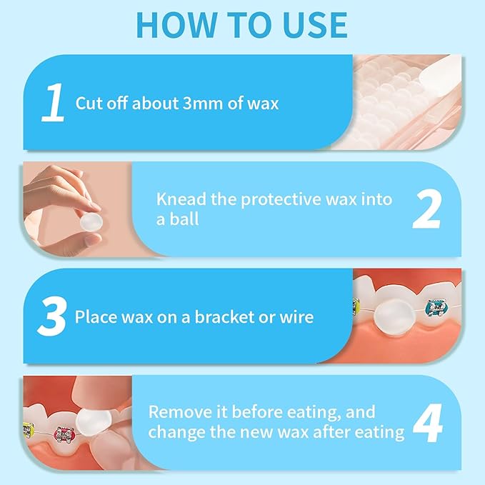 1+3 Pack Orthodontic Wax for Braces Aligners 120 Precut Wax Dots, Braces Wax, Hardcover Box Dental Wax with Mirror for Home Travel Office, Unscented