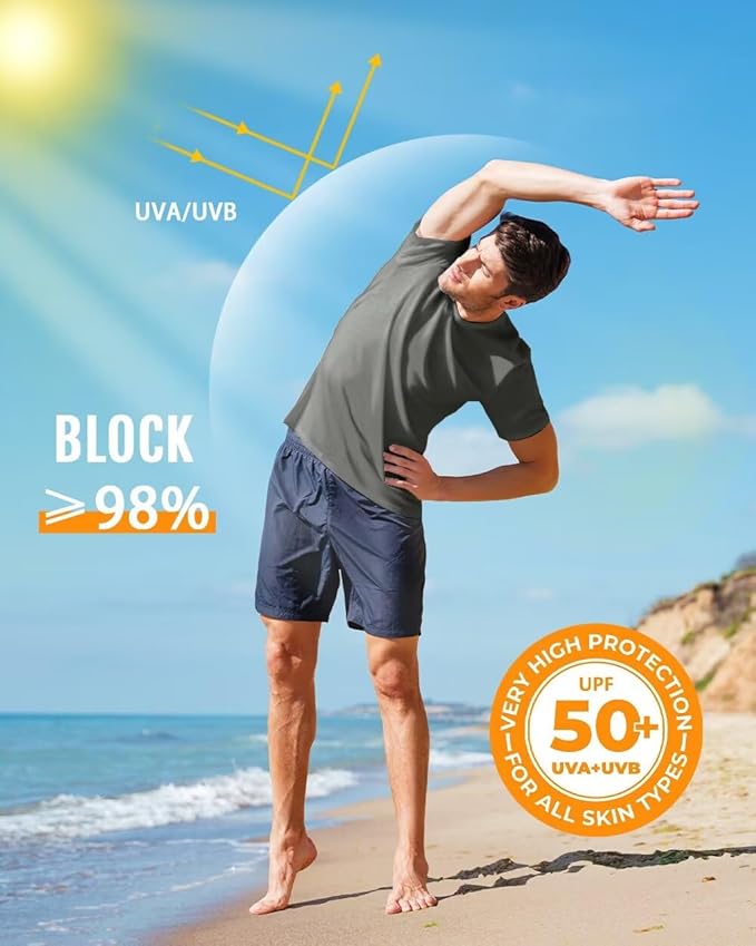 Boladeci Men's Swim Shirt Short Sleeve UPF 50+ Sun Protection SPF UV Moisture Wicking Lightweight Quick Dry Rash Guard-StrideForce Fitness