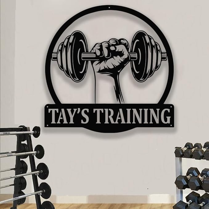 Personalized Gym Sign Custom Metal Workout Room Wall Art, Home Fitness Center Powerlifting Garage Decor, Motivational Gift for Women, Men, Dad, Papa, Grandpa, Mother, Sister, Girls, Family Steel-StrideForce Fitness