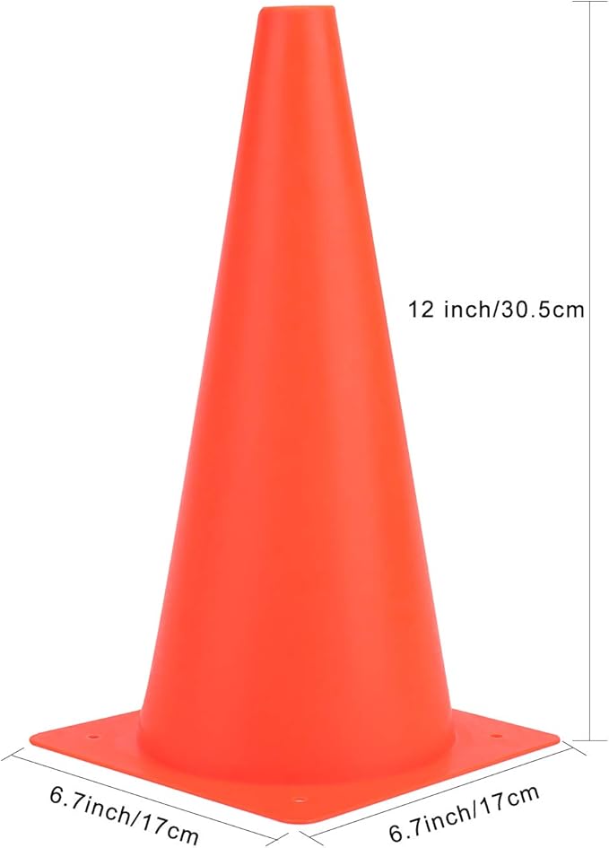 12 Inch Traffic Training Cones, Plastic Safety Parking Cones, Agility Field Marker Cones for Soccer Basketball Football Drills Training, Outdoor Sport Activity & Festive Events - 6 Colors-StrideForce Fitness