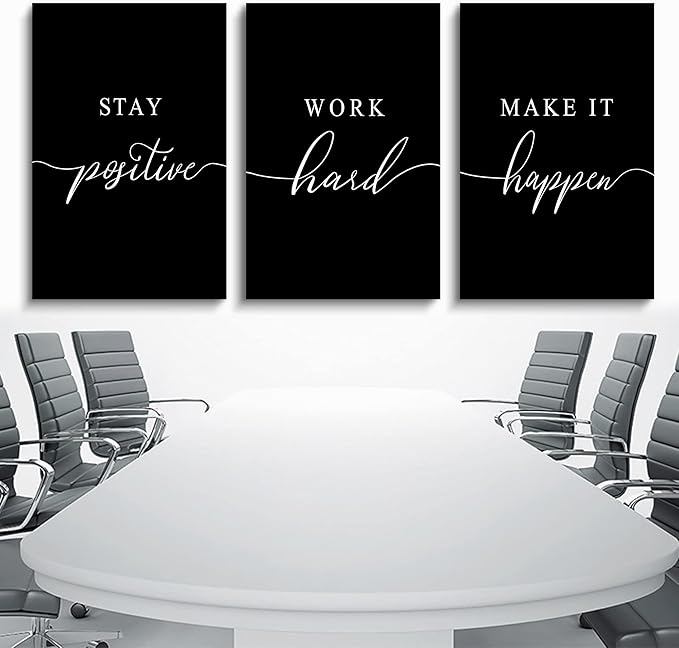 Work Hard Painting,Framed Canvas Wall Art Positive Quote, Office Wall Art, Black Large Poster, Positive Motivational Set of 3 Prints, Inspirational Print (E-3pcs,24x36inchx3pcs)-StrideForce Fitness