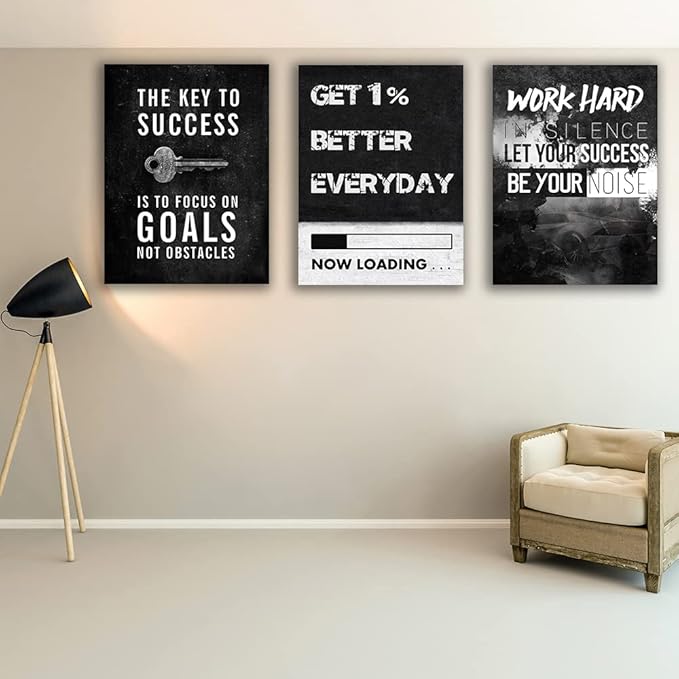 Yetaryy Motivational Poster Inspirational Wall Art 3 Pieces Canvas Painting Lion Artwork for Living Room Office Modern Home Decor Prints Pictures Wall Decor Framed Ready to Hang [36''Wx 16''H]-StrideForce Fitness