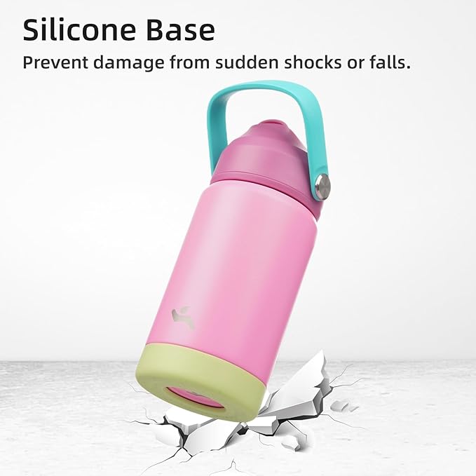 Insulated Water Bottle with Straw Lid,12 oz Stainless Steel Vacuum Metal Bottle with Silicone Handle,Rose Pink-StrideForce Fitness