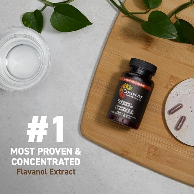 CocoaVia Cardio Health Supplement, 30 Day, 500mg Cocoa Flavanols, Support Heart Health, Boost Nitric Oxide, Blood Circulation, Energy, Vegan, Dark Chocolate, 60 Capsules-StrideForce Fitness