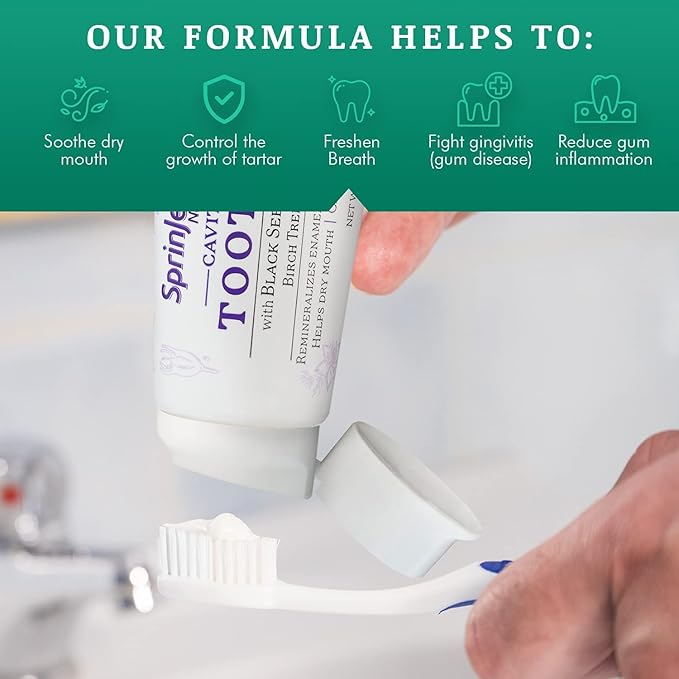 SprinJene Natural Sensitivity Relief Toothpaste – Fluoride Toothpaste for Sensitive Teeth & Cavity Protection – SLS Free with Patented Black Seed Oil & Zinc – Made in The USA (1 Pack)