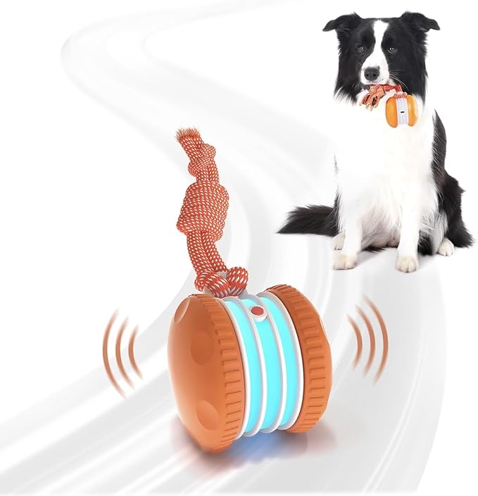 Interactive Dog Toys, Random Path Electric Automatic Moving and Rolling Dogs Toy with Rope for Small Medium Large Dogs, Motion-Activated Dog Stimulation Toy for Boredom Relief (Orange)-StrideForce Fitness