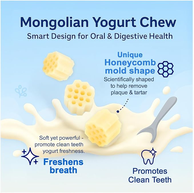 KI-You Mongolian Yogurt for Dogs – Probiotic & Prebiotic Rich for Gut Health, Soft Honeycomb Shape for Gentle Dental Care, for Sensitive Gums (Treat - Small Type)