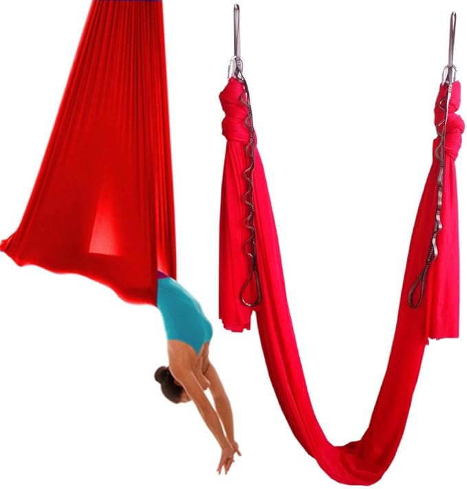 Aerial Yoga Hammock 5.5 Yards Yoga Swing Pilates Silk Home Gym Fitness Include hardware,Daisy Chain, Pose Guide-StrideForce Fitness