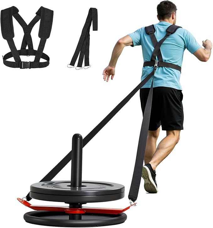VEVOR Weight Sled, Steel Power Sled, Fitness Strength Training Sleds for Athletic Exercise Speed Improvement, Workout Fitness Equipment with Harness, Compatible with 2 in Weight Plate, Orange & Black-StrideForce Fitness