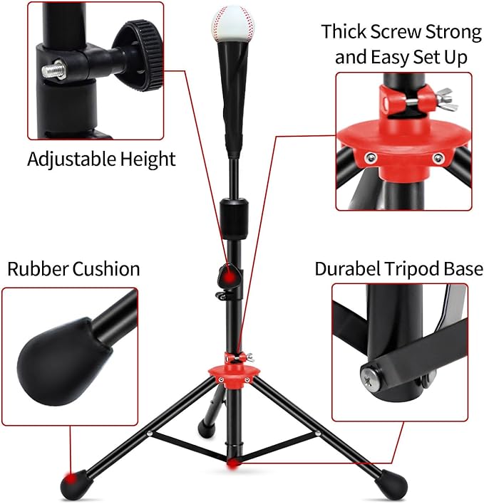 FDLS Baseball Batting tee for Adults and Youth Teens, Portable Tripod Stand Base Tee Easy Adjustable Height 27 to 46 inches for Hitting Training Practice, with Carrying Bag-StrideForce Fitness