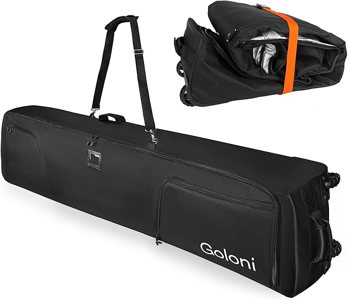 Goloni Ski Bag with Wheels,Padded Snowboard Bag for Air Travel,600D Waterproof Fabric,Foldable Snow Bag Fits 2 Pairs Skis-StrideForce Fitness