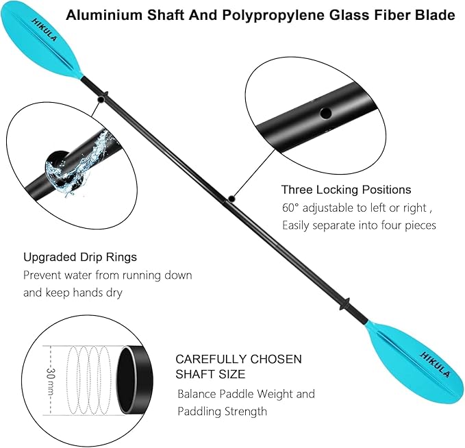 Kayak Paddle 4 Pieces Aluminum Shaft and PP Blade Floating 86.6in/220cm, 90.5inch/230cm Lightweight Oars-StrideForce Fitness