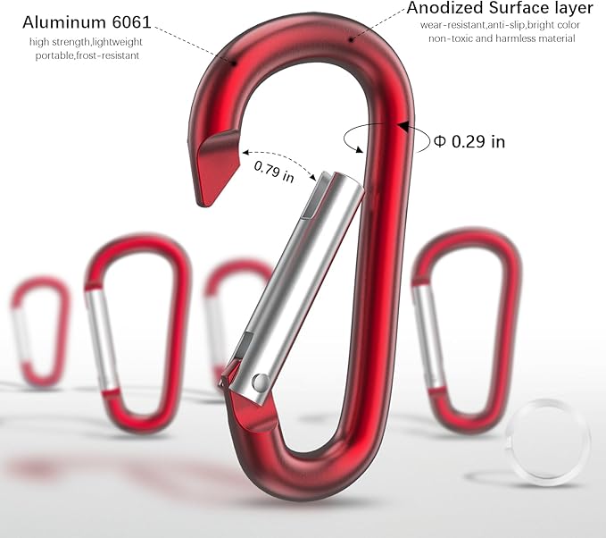 sprookber 3" Aluminum Carabiner D Ring, Caribeener Clips, Spring Snap Hook for Keychain Clip, Set of 10-StrideForce Fitness