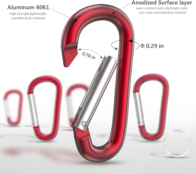 sprookber 3" Aluminum Carabiner D Ring, Caribeener Clips, Spring Snap Hook for Keychain Clip, Set of 10-StrideForce Fitness