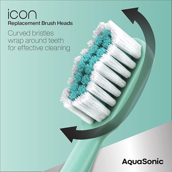 AquaSonic Genuine Icon Replacement Brush Heads | Compatible with AquaSonic Icon Toothbrush | 2 Brush Heads | for Normal & Sensitive Teeth (Mint)