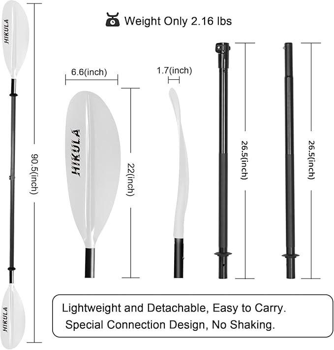 Kayak Paddle 4 Pieces Aluminum Shaft and PP Blade Floating 86.6in/220cm, 90.5inch/230cm Lightweight Oars-StrideForce Fitness