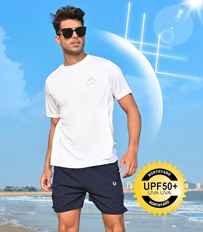 NORTHYARD Men's UPF 50+ Sun Protection Shirts Swim SPF UV Quick Dry Short Sleeve T-Shirts for Athletic Fishing Rash Guard-StrideForce Fitness