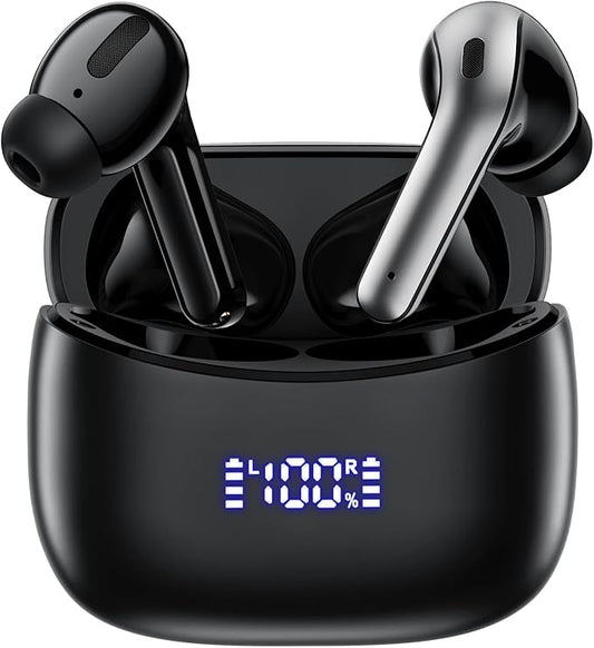 Wireless Earbuds, Bluetooth Ear Buds Headphones, 60H Long Playtime, Stereo Deep Bass, LED Power Display, IPX7 Sport Waterproof, Lightweight in-Ear Earphones with Mic for iPhone Android PC TV Computer-StrideForce Fitness