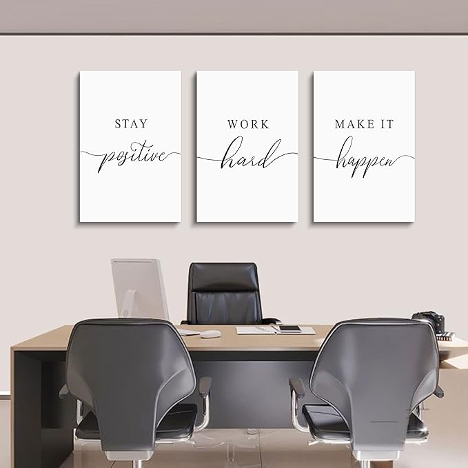 Framed Canvas Wall Art Work Quote, Office Wall Art Decor, Stay positive work hard make it happen, gift for father, boss gift, Inspirational Prints, Motivaional Wall Art (G-3pcs,16x24inchx3pcs)-StrideForce Fitness