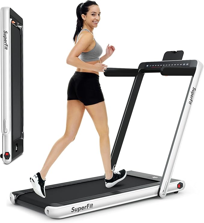 GYMAX Walking Pad, Dual LED Display 2 in 1 Under Desk Treadmill for Home with Remote & Smart App Control, 2.25HP Foldable Portable Treadmill Running Machine for Office Small Space-StrideForce Fitness