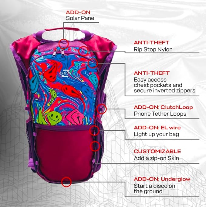 RaveRunner® Anti-Theft Hydration Backpack | Rave Hydration Pack, Festival Water Bag, Hydropack Rave, Hydration Pack EDC-StrideForce Fitness