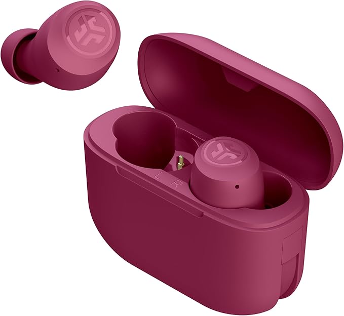 JLab Go Air Pop+ True Wireless Bluetooth Earbuds in Dark Pink Plus Cloud Foam Mnemonic Earbud Tips-StrideForce Fitness