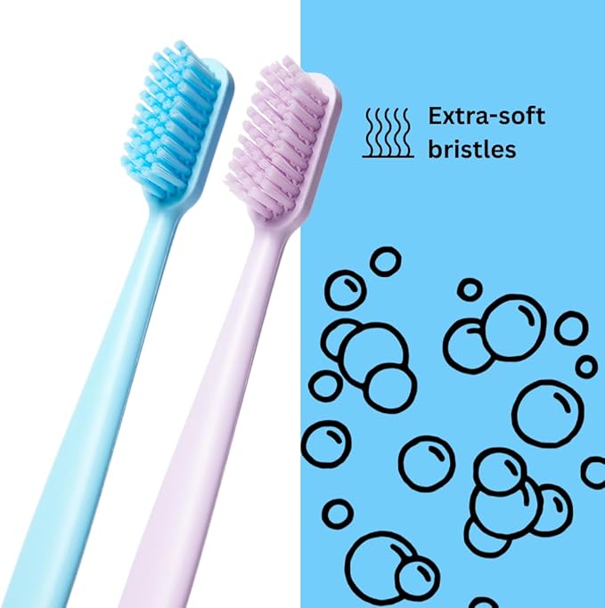 Boie USA Extra Soft Toothbrush Pack of 2 - with 100% Recycled Handles - Gentle on Sensitive Teeth and Gums, Made in The USA, Quality Bristle Soft Tooth Brush, 2-Pack