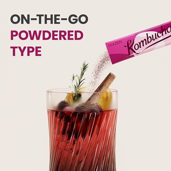 TEAZEN Mulled Wine Kombucha Tea, Live Probiotics & Postbiotics, Relaxation and Warmth for Colds and Sore Throat, Electrolyte & Hydration Drink Mix, Sugar Free, 30 Sticks, 5.29oz-StrideForce Fitness