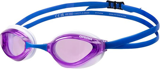 ARENA Unisex Python Racing Swim Goggles for Men and Women Anti-Fog No Leak Max Comfort Dual Strap, Mirror/Non-Mirror Lens-StrideForce Fitness