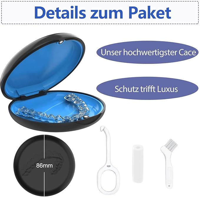 Retainer Case, Slim Aligner Cases for Invisalign, Mouthguard Case with Removal Tools& Aligners Chewies& Brush, Removable Inner Tray Silicone for Easy Cleaning (Black)