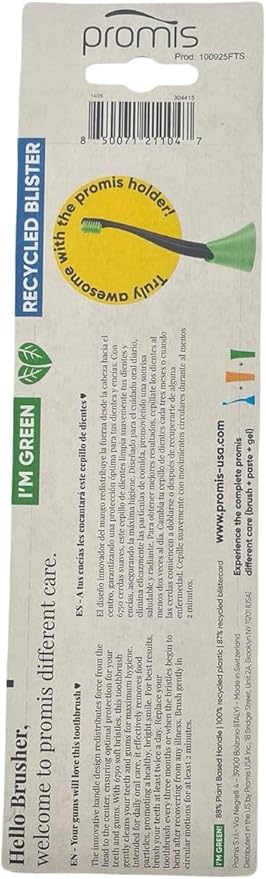 PROMIS Toothbrush 3-Pack Refill | Ecofriendly Soft Toothbrush | Renewable Bioplastic | 6750 Soft Bristles | Swiss Made Italian Design (Black)