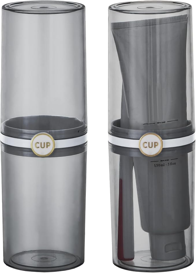 Yeeco toothbrush travel case, 2 pcs Transparent Black Portable Toothbrush Cover with Mouthwash Cup, Tooth Brushing Holder for Home School Camping Travelling, 8.1 x 2.6 inches,Clear Black