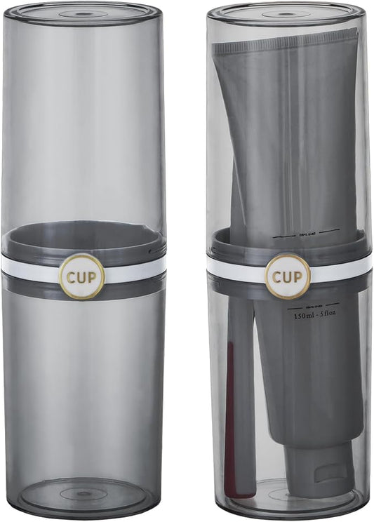 Yeeco toothbrush travel case, 2 pcs Transparent Black Portable Toothbrush Cover with Mouthwash Cup, Tooth Brushing Holder for Home School Camping Travelling, 8.1 x 2.6 inches,Clear Black