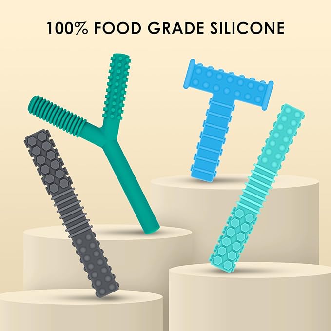 ERKOON Sensory Chew Toys for Autistic Children, 4 Pack Silicone Chewy Tube Oral Motor Tools for Sensory Kids with Autism, Biting, ADHD, SPD, Chewies with Special Needs, Teething Sticks Toys