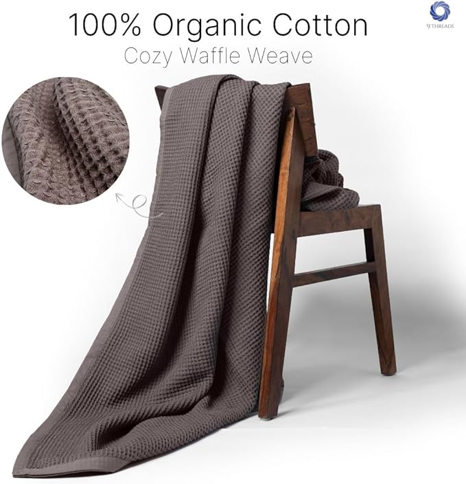 GOTS Certified Organic Cotton Waffle Weave Blanket, King Bed Blanket,108"X90" Cozy Throw Blanket for Couch, Modern Home Decor, Throw Blankets,Waffle Blanket, Soft Bed Blankets -Charcoal Grey-StrideForce Fitness