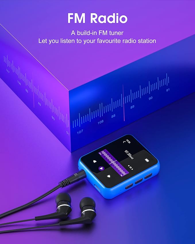 MP3 Player with Bluetooth 5.0 Portable HiFi Lossless Sound MP3 Music Player and FM Radio Recorder E-Book 2.4 inch Screen Maximum Support 128GB（Blue）-StrideForce Fitness
