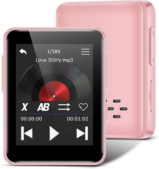 MP3 Player with Bluetooth, 32GB Portable Bluetooth MP3 Player for Kids, 1.8 inch Music Player with Speaker, FM Radio, Voice Recorder, Supports Expanded Up to 512GB(Pink)-StrideForce Fitness