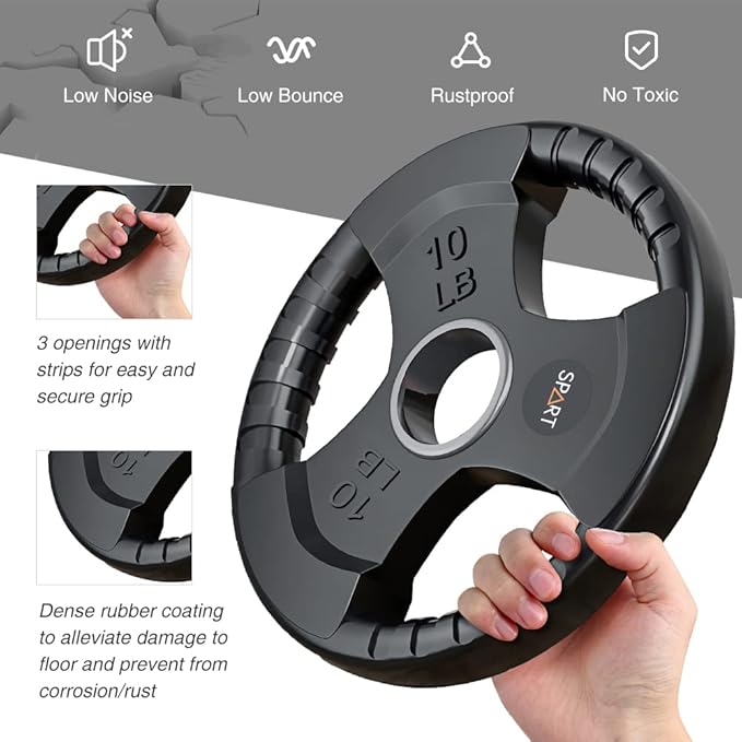 SPART Weight Plate 2-Inch Rubber Coated Olympic Grip Plate for Barbell,Solid Cast Iron Weight Plates in Pairs or Single for Strength Training,Weightlifting,Crossfit,Home Gym(5LB/10LB/25LB/35LB/45LB)-StrideForce Fitness