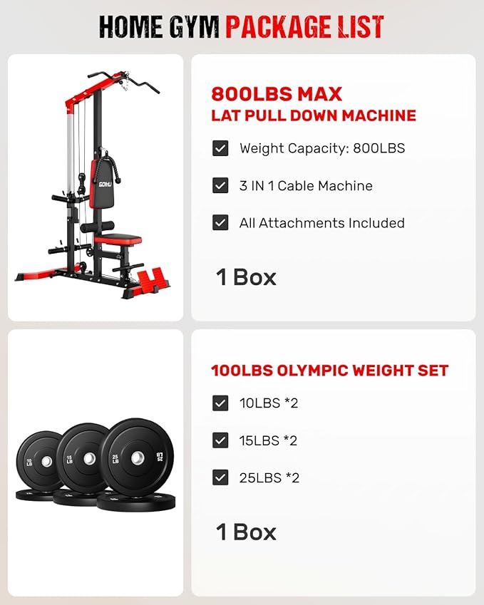 LS01 LAT Pulldown Machine, LAT Row Cable Machine with AB Crunch, LAT Tower with Cable Row Attachments, 3 in 1 Pulley Stations for Home Gym-StrideForce Fitness