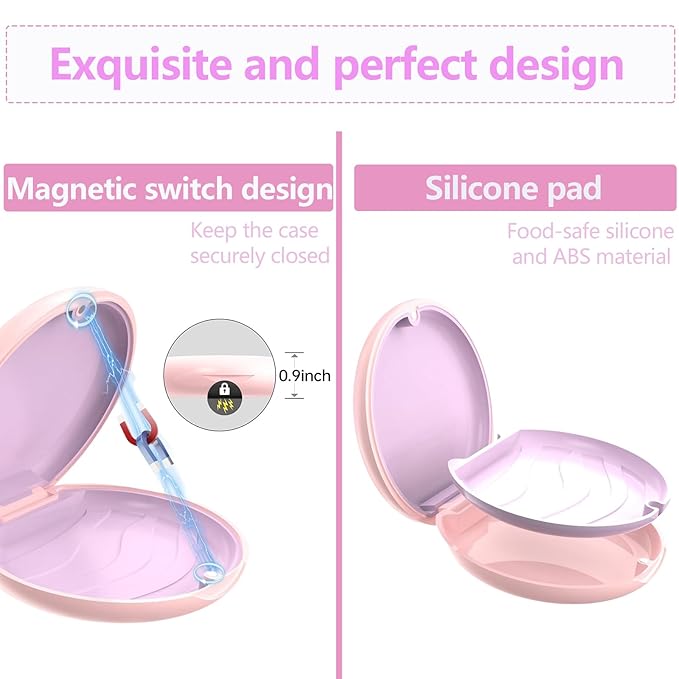 2 Retainer Case, Slim Aligner Cases for Invisalign, Mouthguard Case with Removal Tools& Aligners Chewies& Brush, Removable Inner Tray Silicone for Easy Cleaning (Pink-2pcs)