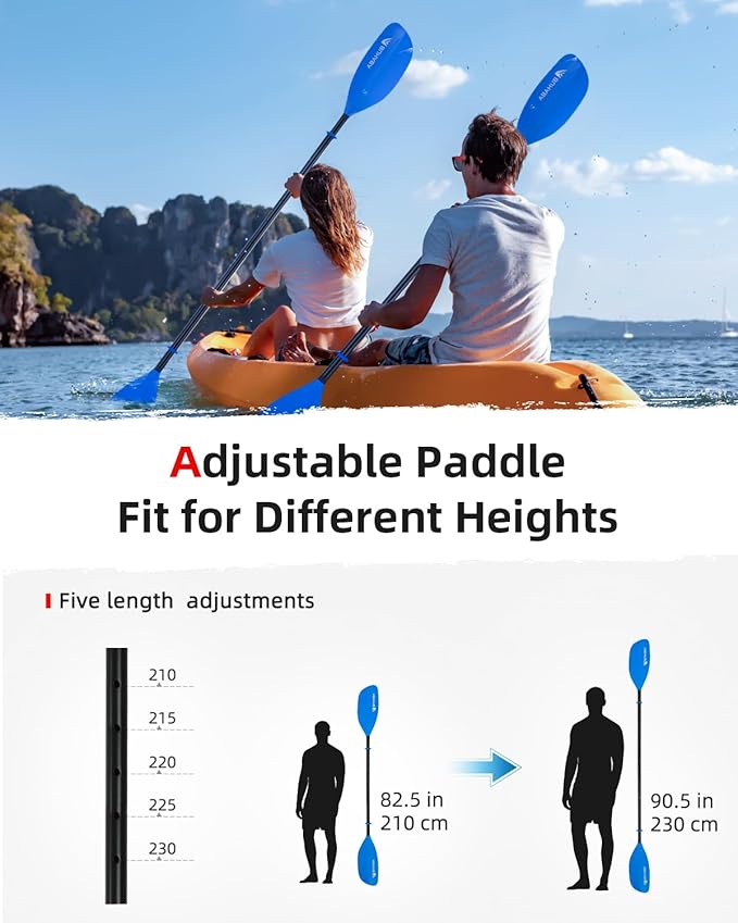 Abahub Adjustable Kayak Paddle 210-230 cm/ 230-250 cm Floating Kayaking Oars Boating Oars Canoeing Oars Black-StrideForce Fitness