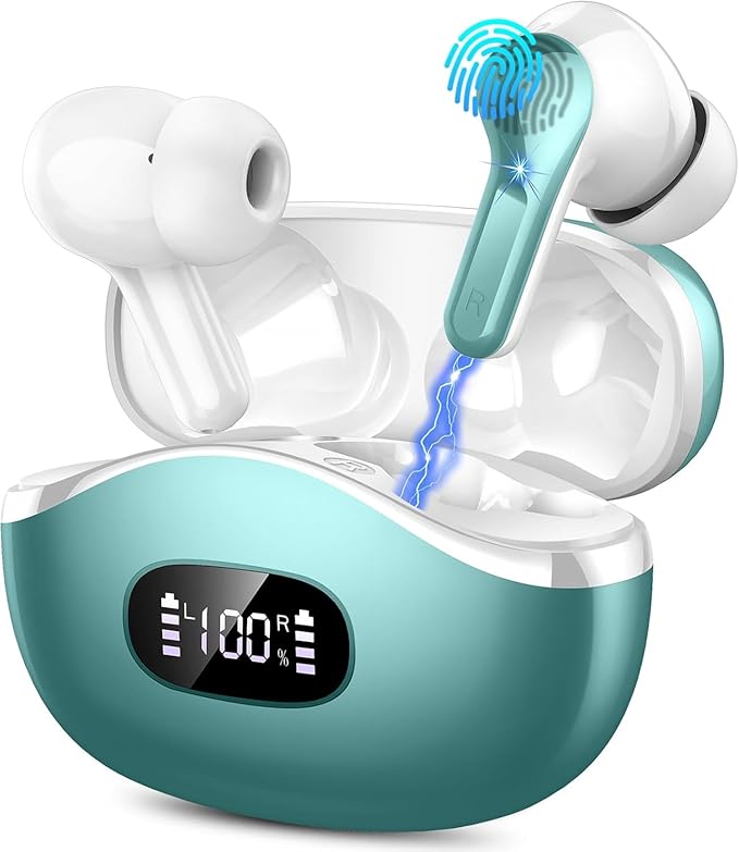 Wireless Earbuds, 2025 Bluetooth Headphones 5.3 HiFi Stereo Ear buds with ENC Noise Cancelling Mics, 40H Bluetooth Earbuds with Dual LED Display Charging Case, IP7 Waterproof Earphones for Android iOS-StrideForce Fitness