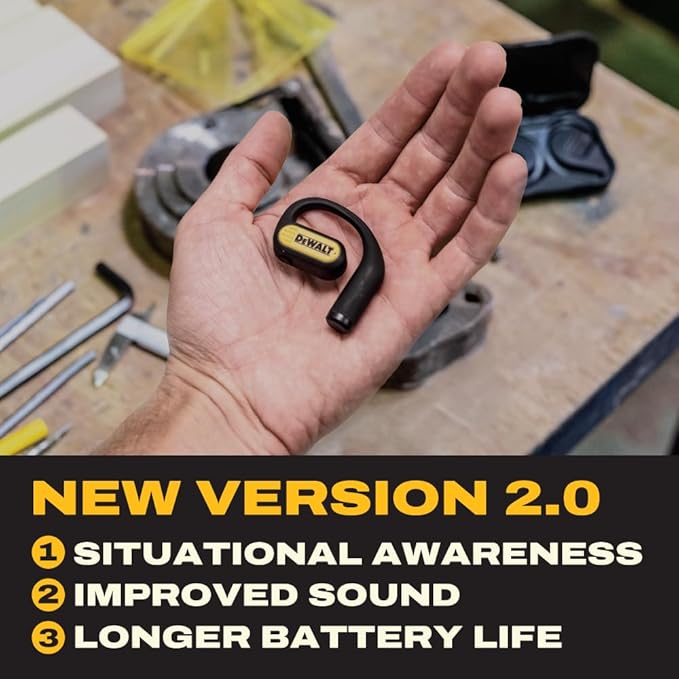 DEWALT Heavy Duty Open Ear Headphones, Bluetooth 5.3 Wireless Earbuds with 44Hrs Runtime, Jobsite Premium Sound True Wireless Air Conduction Open Ear Earbuds with Earhooks for Worksites and Workouts-StrideForce Fitness