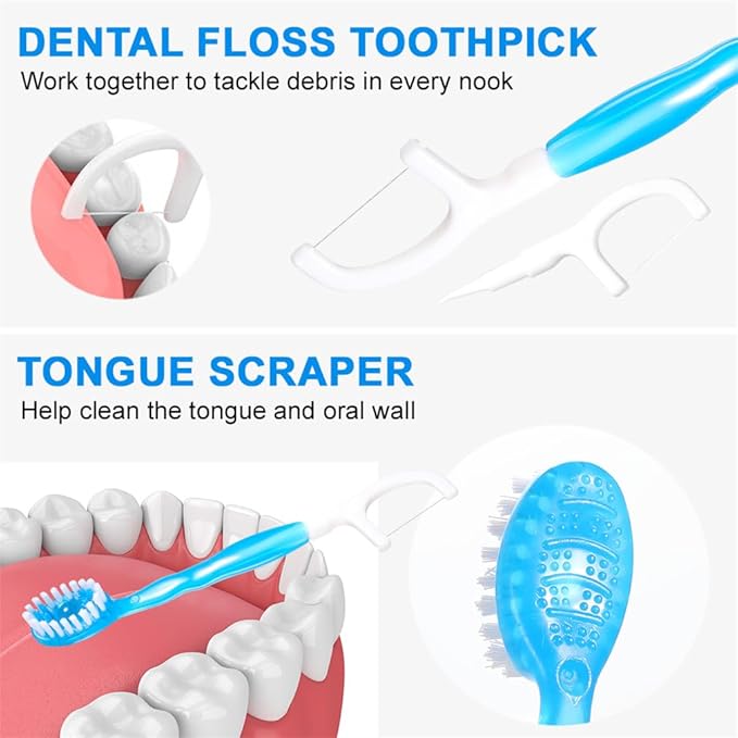 Toothbrushes Travel 14 Count Disposable Toothbrush Individually Wrapped Portable Oral Care Set 5 in 1 Pre-Pasted Mini Brush Floss Pick Tongue Scraper for Camping Hiking School