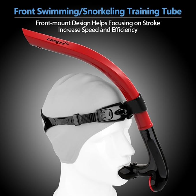 COPOZZ Swim Snorkel for Lap Swimming Swimmers Training Snorkeling Diving, Center Mount Comfortable Silicone Mouthpiece One-Way Purge Valve-StrideForce Fitness