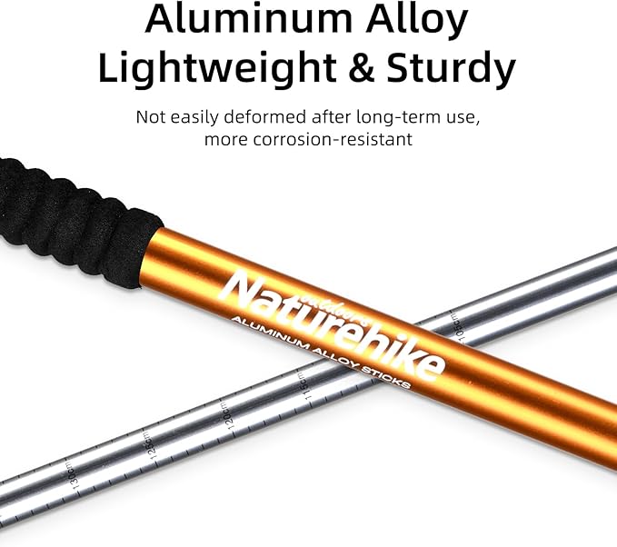 Naturehike Collapsible Trekking Poles, Adjustable Lightweight Aluminum Hiking Poles, Shock Absorption with Wrist Straps for Hiking and Daily Use, Yelllow/Green (Set of 2)-StrideForce Fitness