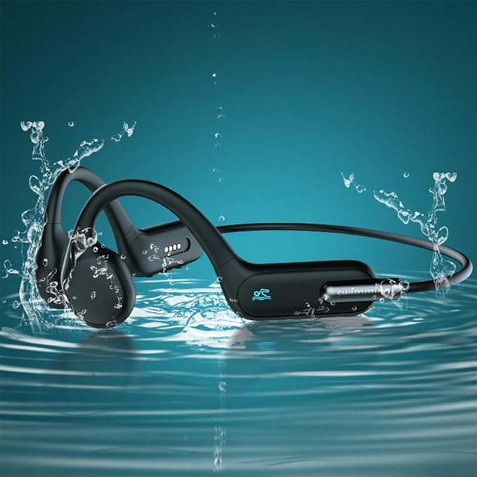 IHAO Swimming Headphones True Bone Conduction Open Ear Headset MP3 Player Built-in 32G Memory IP68 Underwater Waterproof Stereo Bluetooth Earphone for Driving Bicycling Running Skiing-X6 Black-StrideForce Fitness