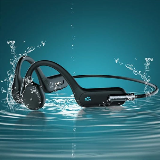 IHAO Swimming Headphones True Bone Conduction Open Ear Headset MP3 Player Built-in 32G Memory IP68 Underwater Waterproof Stereo Bluetooth Earphone for Driving Bicycling Running Skiing-X6 Black-StrideForce Fitness